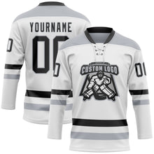 Charger l'image dans la galerie, Custom White Black-Gray Hockey Lace Neck Jersey