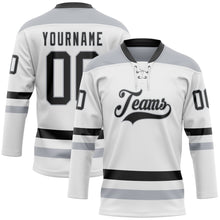 Charger l'image dans la galerie, Custom White Black-Gray Hockey Lace Neck Jersey
