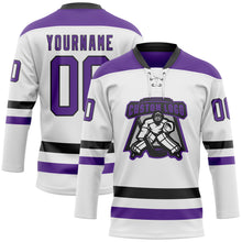 Charger l'image dans la galerie, Custom White Purple-Black Hockey Lace Neck Jersey