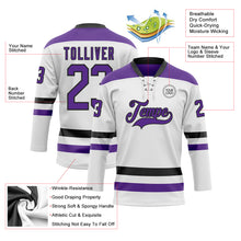Charger l'image dans la galerie, Custom White Purple-Black Hockey Lace Neck Jersey