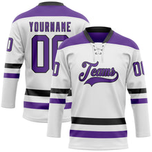 Charger l'image dans la galerie, Custom White Purple-Black Hockey Lace Neck Jersey