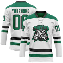Charger l'image dans la galerie, Custom White Kelly Green-Black Hockey Lace Neck Jersey
