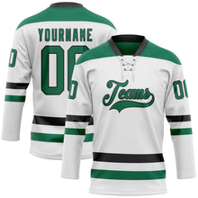 Charger l'image dans la galerie, Custom White Kelly Green-Black Hockey Lace Neck Jersey