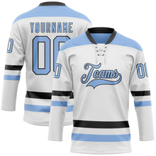 Charger l'image dans la galerie, Custom White Light Blue-Black Hockey Lace Neck Jersey