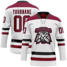 Charger l'image dans la galerie, Custom White Maroon-Black Hockey Lace Neck Jersey