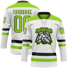 Charger l'image dans la galerie, Custom White Neon Green-Black Hockey Lace Neck Jersey