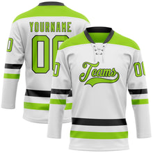 Charger l'image dans la galerie, Custom White Neon Green-Black Hockey Lace Neck Jersey
