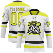 Charger l'image dans la galerie, Custom White Neon Yellow-Black Hockey Lace Neck Jersey