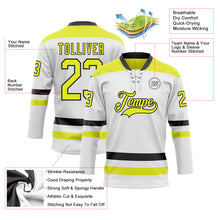 Charger l'image dans la galerie, Custom White Neon Yellow-Black Hockey Lace Neck Jersey