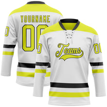 Charger l'image dans la galerie, Custom White Neon Yellow-Black Hockey Lace Neck Jersey