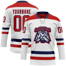 Charger l'image dans la galerie, Custom White Red-Navy Hockey Lace Neck Jersey