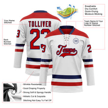 Charger l'image dans la galerie, Custom White Red-Navy Hockey Lace Neck Jersey