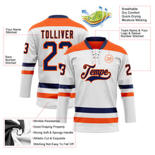 Charger l'image dans la galerie, Custom White Navy-Orange Hockey Lace Neck Jersey