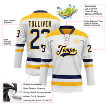 Charger l'image dans la galerie, Custom White Navy-Gold Hockey Lace Neck Jersey