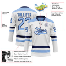 Charger l'image dans la galerie, Custom White Light Blue-Navy Hockey Lace Neck Jersey