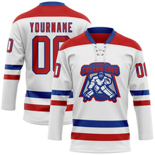 Charger l'image dans la galerie, Custom White Red-Royal Hockey Lace Neck Jersey