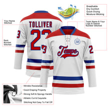 Charger l'image dans la galerie, Custom White Red-Royal Hockey Lace Neck Jersey