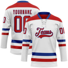 Charger l'image dans la galerie, Custom White Red-Royal Hockey Lace Neck Jersey