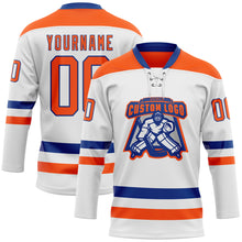 Charger l'image dans la galerie, Custom White Orange-Royal Hockey Lace Neck Jersey