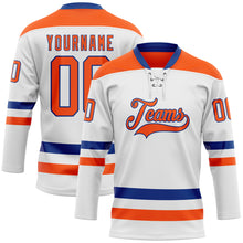 Charger l'image dans la galerie, Custom White Orange-Royal Hockey Lace Neck Jersey