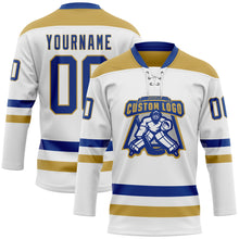 Charger l'image dans la galerie, Custom White Royal-Old Gold Hockey Lace Neck Jersey