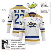 Charger l'image dans la galerie, Custom White Royal-Old Gold Hockey Lace Neck Jersey