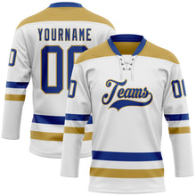 Charger l'image dans la galerie, Custom White Royal-Old Gold Hockey Lace Neck Jersey