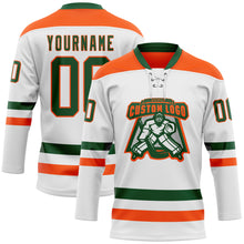 Charger l'image dans la galerie, Custom White Green-Orange Hockey Lace Neck Jersey