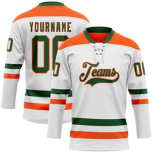 Charger l'image dans la galerie, Custom White Green-Orange Hockey Lace Neck Jersey