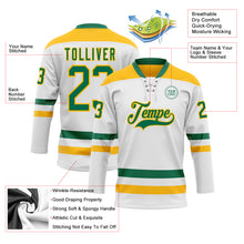 Charger l'image dans la galerie, Custom White Kelly Green-Gold Hockey Lace Neck Jersey