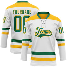 Charger l'image dans la galerie, Custom White Kelly Green-Gold Hockey Lace Neck Jersey