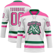 Charger l'image dans la galerie, Custom White Pink-Kelly Green Hockey Lace Neck Jersey
