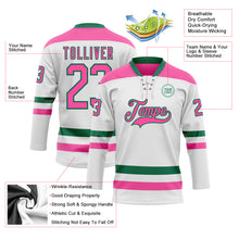 Charger l'image dans la galerie, Custom White Pink-Kelly Green Hockey Lace Neck Jersey