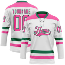 Charger l'image dans la galerie, Custom White Pink-Kelly Green Hockey Lace Neck Jersey