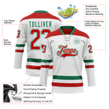 Charger l'image dans la galerie, Custom White Red-Kelly Green Hockey Lace Neck Jersey