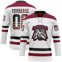 Charger l'image dans la galerie, Custom White Vintage USA Flag Black-Maroon Hockey Lace Neck Jersey