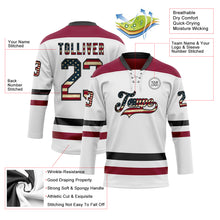 Charger l'image dans la galerie, Custom White Vintage USA Flag Black-Maroon Hockey Lace Neck Jersey