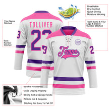 Charger l'image dans la galerie, Custom White Purple-Pink Hockey Lace Neck Jersey