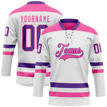 Charger l'image dans la galerie, Custom White Purple-Pink Hockey Lace Neck Jersey