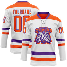 Charger l'image dans la galerie, Custom White Orange-Purple Hockey Lace Neck Jersey