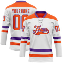 Charger l'image dans la galerie, Custom White Orange-Purple Hockey Lace Neck Jersey