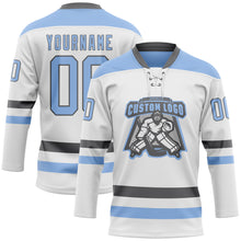 Charger l'image dans la galerie, Custom White Light Blue-Steel Gray Hockey Lace Neck Jersey