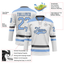 Charger l'image dans la galerie, Custom White Light Blue-Steel Gray Hockey Lace Neck Jersey
