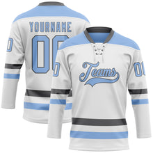 Charger l'image dans la galerie, Custom White Light Blue-Steel Gray Hockey Lace Neck Jersey