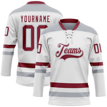 Charger l'image dans la galerie, Custom White Crimson-Gray Hockey Lace Neck Jersey
