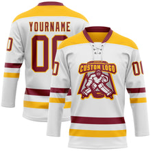 Charger l'image dans la galerie, Custom White Crimson-Gold Hockey Lace Neck Jersey