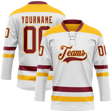 Charger l'image dans la galerie, Custom White Crimson-Gold Hockey Lace Neck Jersey