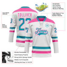 Charger l'image dans la galerie, Custom White Teal-Pink Hockey Lace Neck Jersey