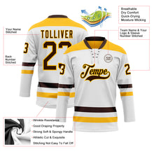 Charger l'image dans la galerie, Custom White Brown-Gold Hockey Lace Neck Jersey