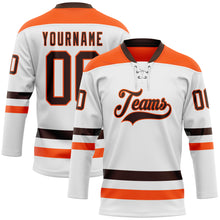 Charger l'image dans la galerie, Custom White Brown-Orange Hockey Lace Neck Jersey